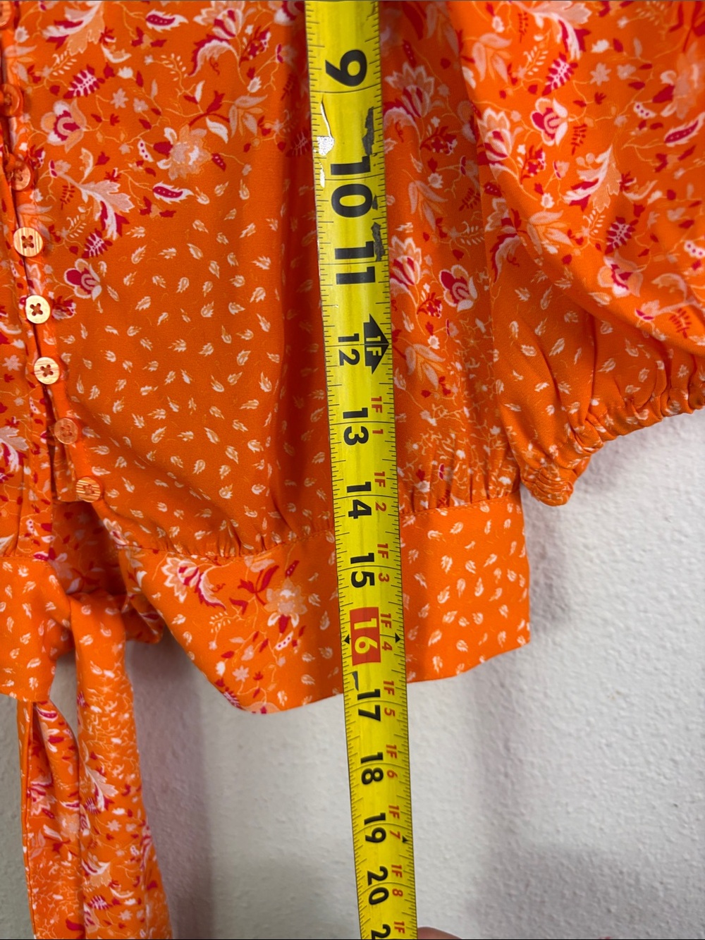 Joie Orange Floral Cropped Top Tie / Button Front size XS - Picture 8 of 9